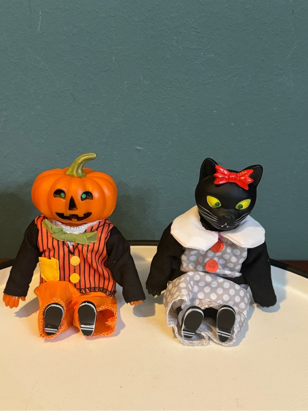 Pair of Hyde & Eek Black Cat & Pumpkin Head Screamer Figurines Halloween AS IS